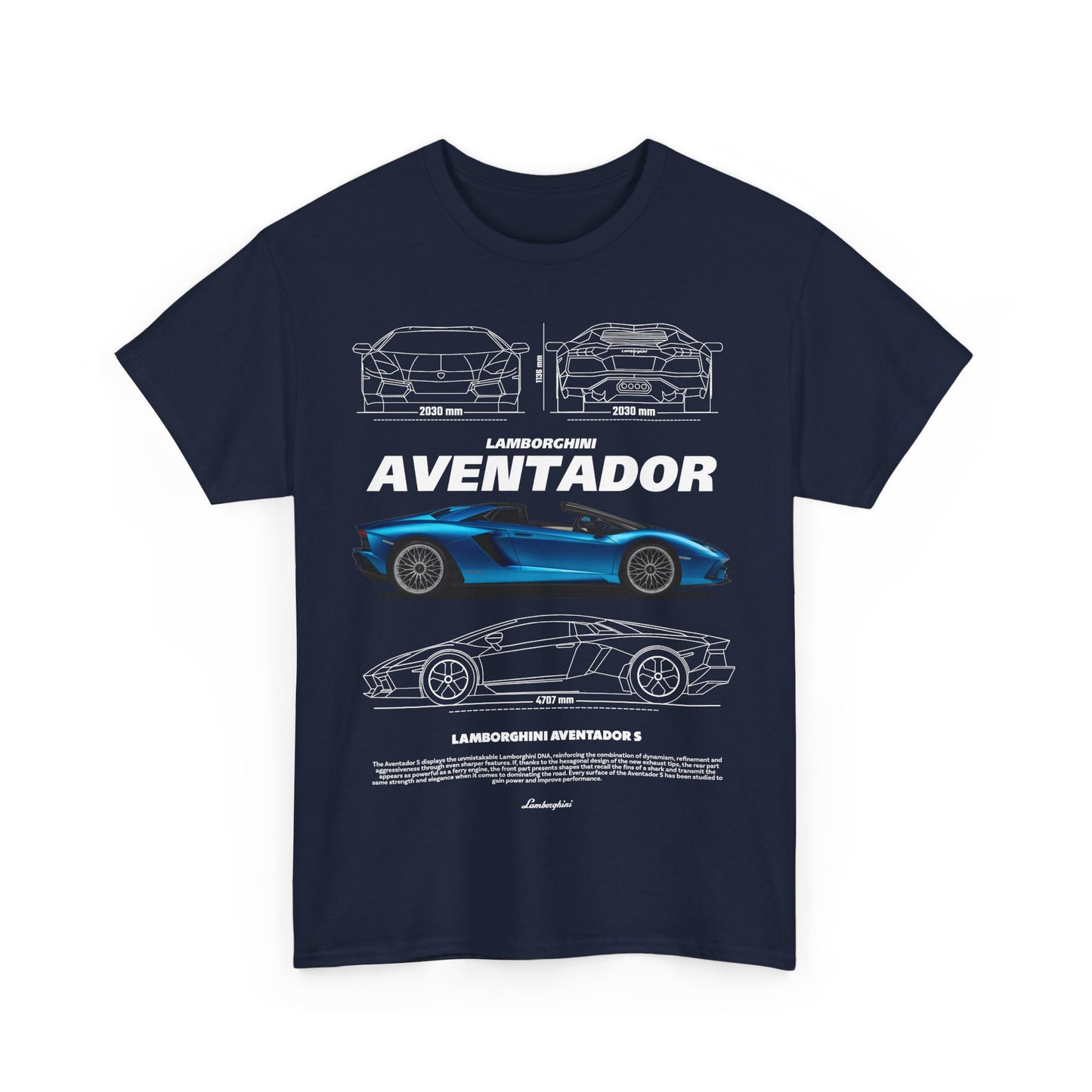 Luxurious Lamborghini Aventador S T-shirt for men featuring an elegant graphic design depicting the iconic car in a striking blue hue, perfect for trendsetters.