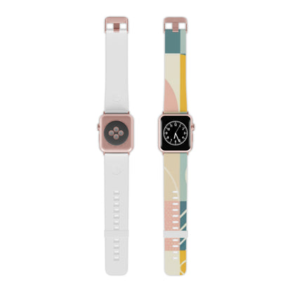 VisualVortex Modern Geometric Apple Watch Band adorning a stylish wrist, complementing a chic outfit by Dazzling Dreams Studio.