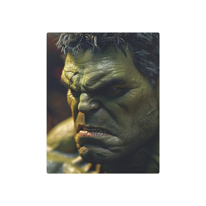 Marvel Hulk Metal Art Poster displaying a stunning view of the Hulk's powerful visage, perfect for highlighting strength and resilience in your home decor.
