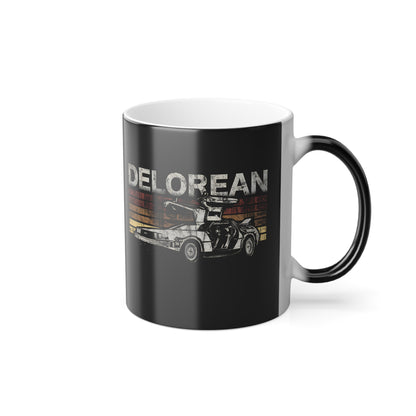 Distinctive Back To The Future DeLorean Colour Morphing Mug artfully displaying a DeLorean design, perfect for collectors and luxury drinkware lovers.