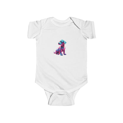 White Puppy Bodysuit, a sophisticated choice with an adorable geometric puppy motif, designed for style-conscious babies.