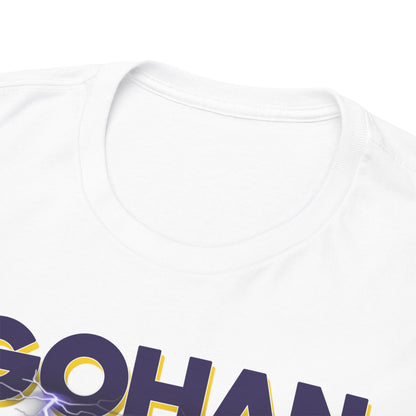 Close-up view of high-quality fabric and design detailing on the Dragon Ball Z Gohan Ascends T-Shirt, showcasing luxury craftsmanship.