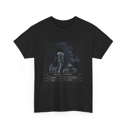 Front view of the premium Darth Vader Who Wants to Be a Millionaire Graphic T-Shirt Urban Unisex Cotton, featuring a striking graphic design that blends pop culture with elegance.