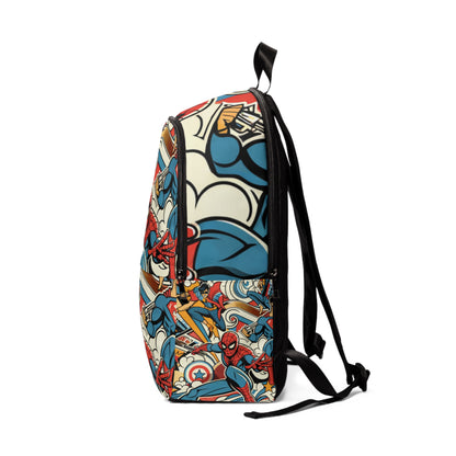 Lifestyle image of the Vibrant Abstract Backpack from Dazzling Dreams Studio in an urban setting, illustrating its fashionable appeal and spacious design.