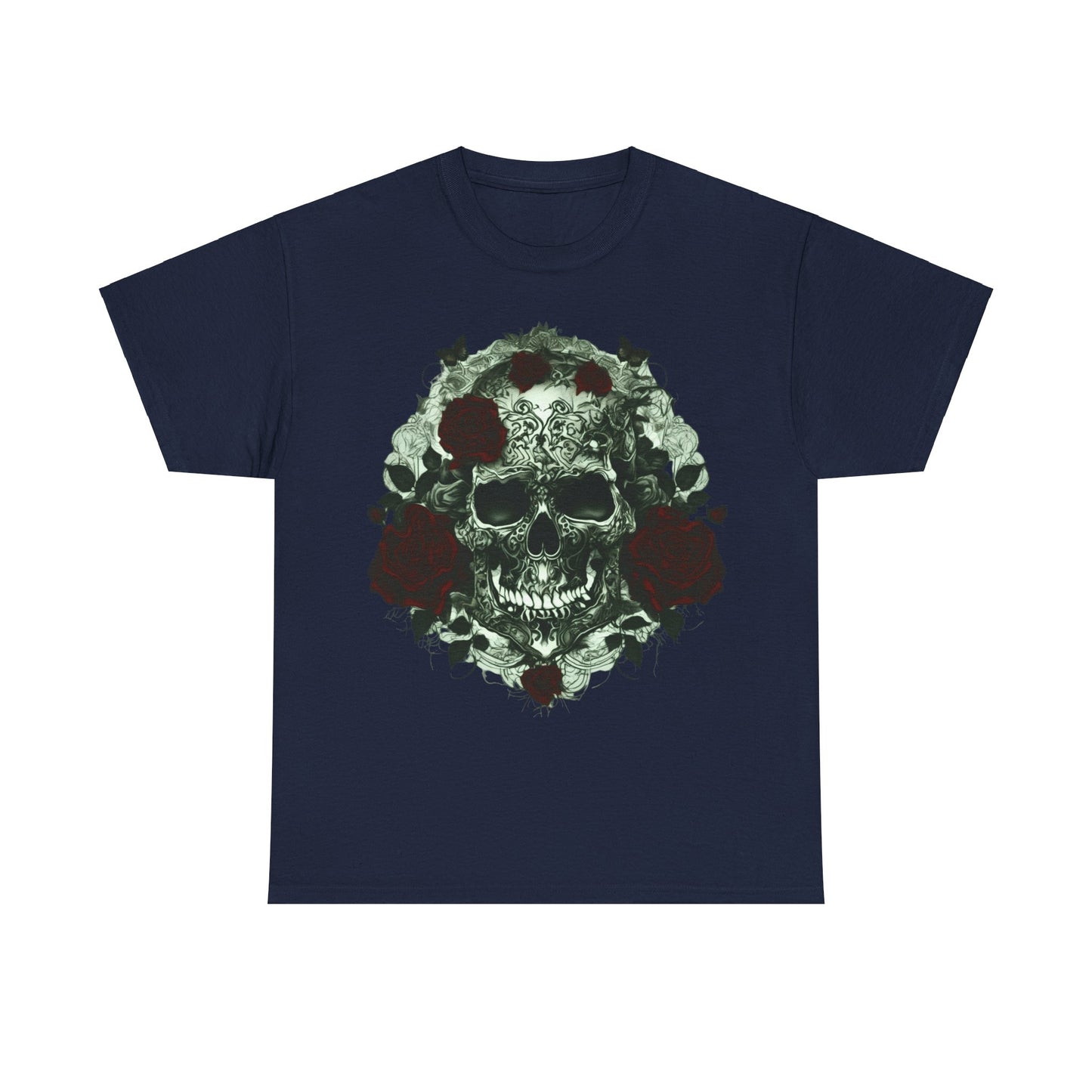 Skulls and Roses Cotton Tee, Unisex Graphic Shirt, 7 color choice