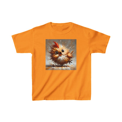 Child’s Unisex Cartoon Bird Graphic Cotton Tee in bright orange, featuring a vibrant and fun bird illustration for children.