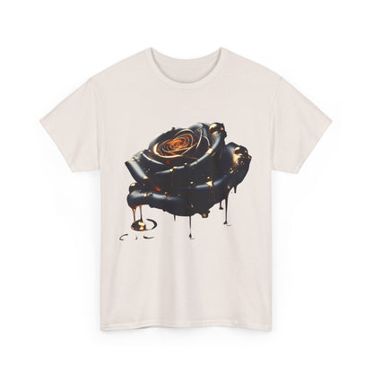 Close-Up Abstract Rose Unisex Cotton Tee Graphic T Shirt prominently displaying a striking rose design with intricate detailing, designed for an elegant wardrobe.