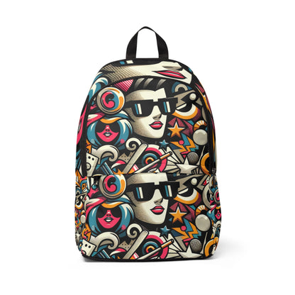 Fusion Transcendence Cartoon-Inspired Abstract Backpack featuring vibrant comic-style graphics, ideal for urban adventures and showcasing playful aesthetics.