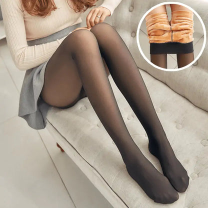 Luxurious Women's Fleece Lined Tights showcased on a model sitting elegantly, highlighting their warmth, style, and durability for all-day comfort.