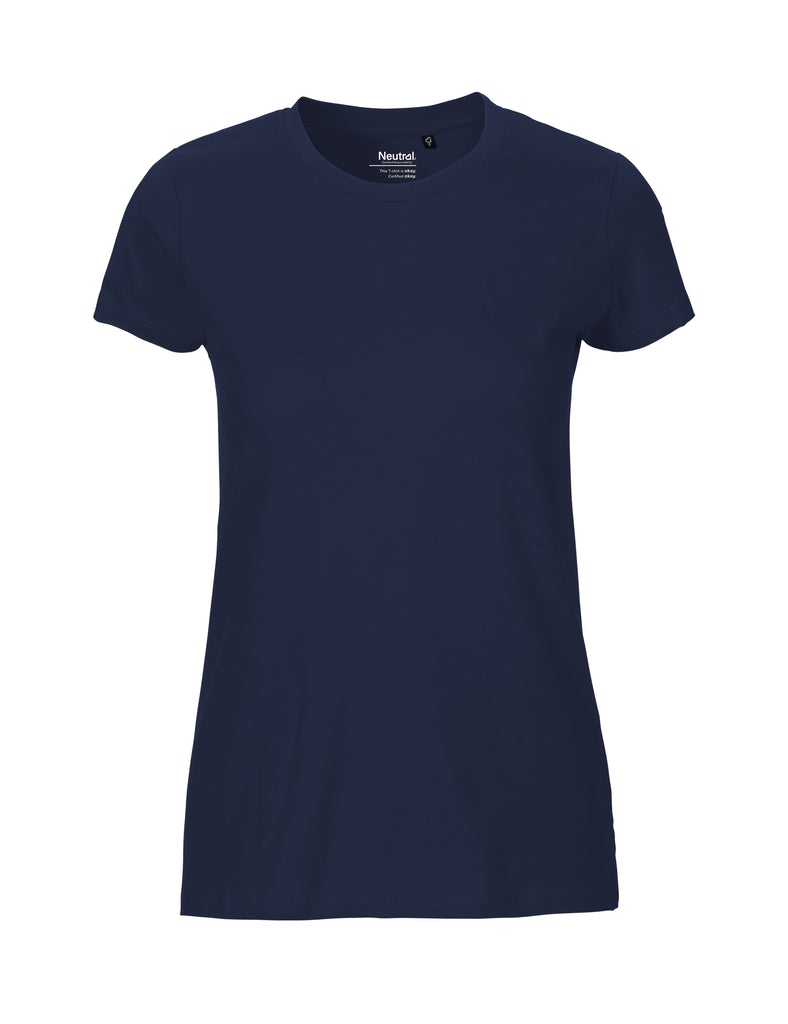 Fairtrade Organic Cotton Slim Fit T-Shirt in soft light fabric, showcasing an elegant round neck and tailored short sleeves for a refined silhouette.