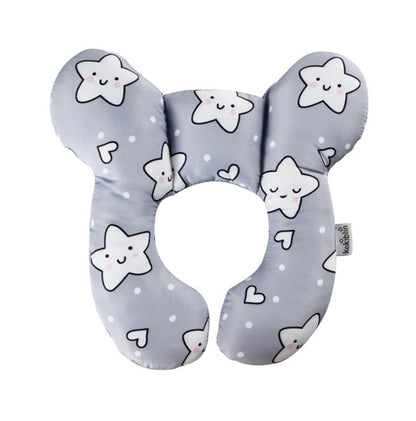 Whimsical U-Shaped Infant Pillow by Dazzling Dreams Studio featuring delightful stars on a soft grey background, perfect for luxurious infant comfort and support.