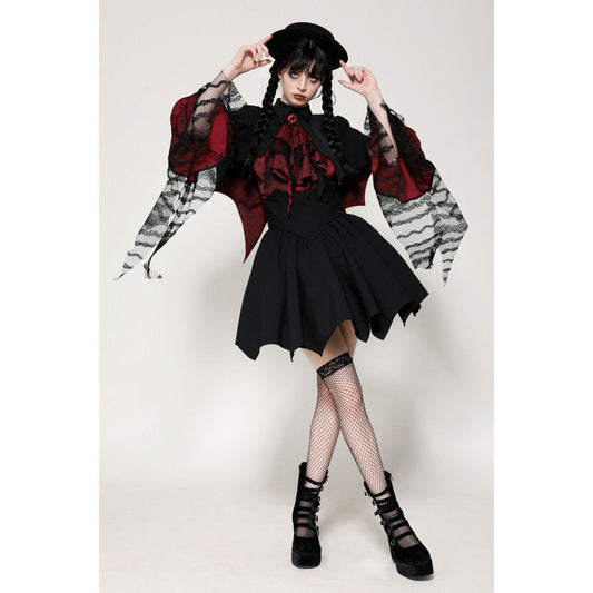 Elegant Dark In Love Camazotz Vampire Bat Shaped Capelet featuring a striking red cameo and intricate red tear drop gems, perfect for gothic fashion enthusiasts.