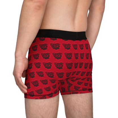 Sophisticated view of Valentine's Naughty Cheeky Men's Boxer Briefs from the back, highlighting the bold red pattern and playful sentiment for a cheeky romantic gift.