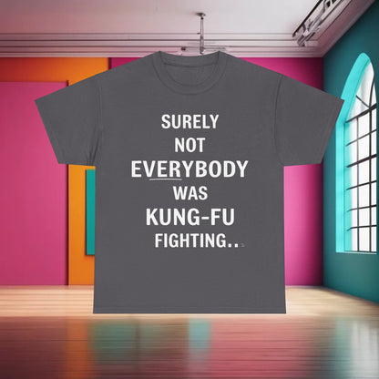 Sophisticated grey ‘Kung Foo Fighting’ Graphic T-Shirt with eye-catching text, a must-have for modern aesthetics.