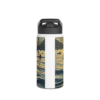 Fantasy Paddleboarding Stainless Steel Water Bottle featuring an elegant design with vibrant paddleboarding graphics, perfect for stylish hydration on water adventures.