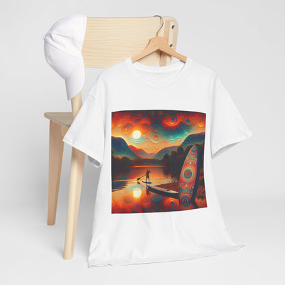 Luxury Premium Paddleboarding Scene T-Shirt from Dazzling Dreams Studio, showcasing a stunning water sports design ideal for nature enthusiasts.