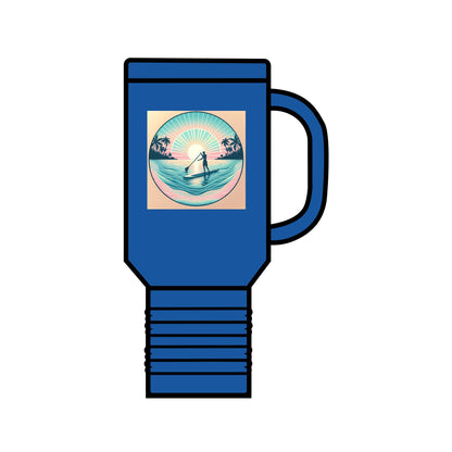 Fantasy Paddleboarding Insulated Travel Mug 40oz in deep blue featuring an exquisite paddleboarding illustration, designed for elegant hydration on the go.