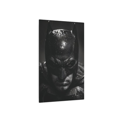 Elegant Batman Metal Art Poster showcasing a detailed view of the iconic superhero’s face, made from premium matte aluminum, ideal for sophisticated home or office settings.