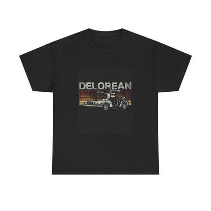 Delorean Back to the Future Retro Art Graphic T-Shirt showcasing a vintage-inspired graphic of the iconic car, crafted from premium cotton, perfect for urban unisex style.