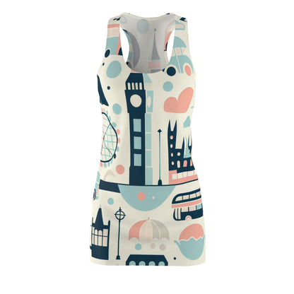 Valeria Cavalli London Racerback Dress featuring iconic Big Ben silhouette in pastel hues.