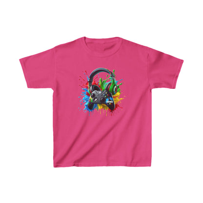 Unisex Children's Gaming Graphic Cotton Tee in vibrant pink, featuring a stylish gaming controller design, perfect for young gamers.