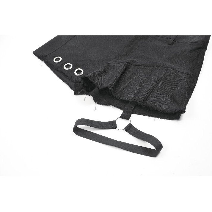 Detail shot of the innovative zipper and clasp closure on high-waisted black garter shorts, exemplifying the blend of style and functionality.