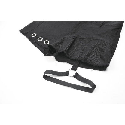 Detail shot of the innovative zipper and clasp closure on high-waisted black garter shorts, exemplifying the blend of style and functionality.