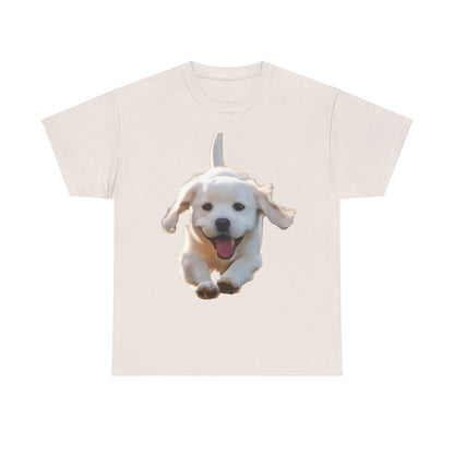 Leaping puppy Graphic T-Shirt in cream, featuring an eye-catching leaping puppy design for a luxurious urban streetwear look.