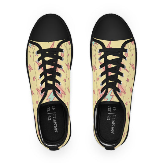 Top view of Zara Thunderstrike Lowtop Sneakers featuring a vibrant cream and pink lightning pattern, combining style with comfort.