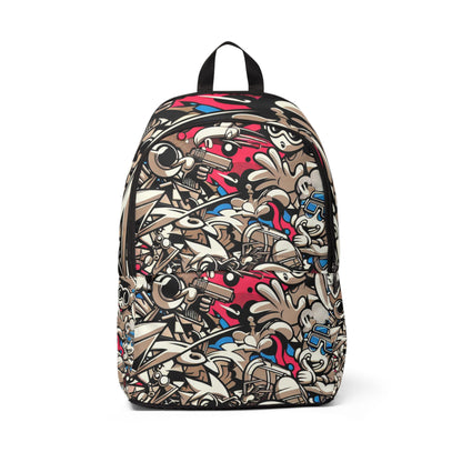 Vivid Flux Pop-Art Backpack by Dazzling Dreams Studio featuring bold abstract patterns and dynamic cartoon motifs, showcasing its vibrant and trendy design.