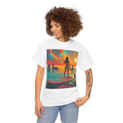 Delightful Paddle Board T-Shirt showcasing a premium fabric blend, perfect for water enthusiasts; designed by Dazzling Dreams Studio to inspire your love for nature and outdoor adventures.