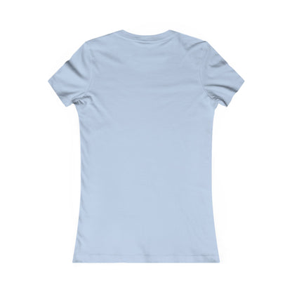 Stylish back view of a fitted women's t-shirt in soft blue, embodying understated elegance and comfort, perfect for everyday or special outings.