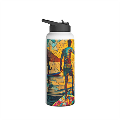 Luxury Fantasy Paddleboarding Stainless Steel Water Bottle featuring a vibrant artistic design of a paddleboarder against a picturesque backdrop, perfect for adventure enthusiasts.