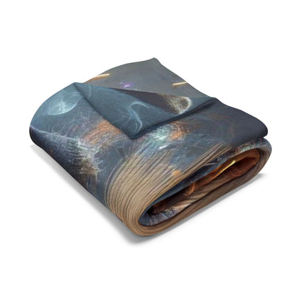 Decorative and Warm Halloween Spooky Arctic Fleece Blanket elegantly folded, showcasing its luxurious softness and Halloween-themed design. Ideal for cozy evenings.