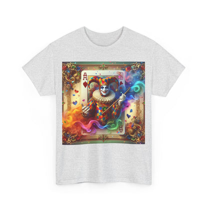 Harlequin Playing Card Graphic Tee displayed from the front, showcasing a eye-catching clown graphic with vivid colours.