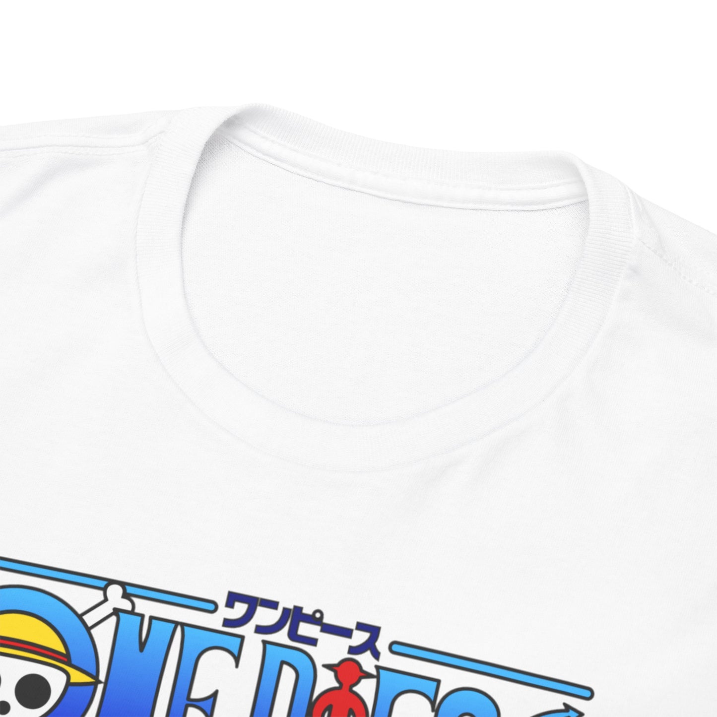 Close-up view of the neckline of a high-quality Dynamic Usopp Men's T-Shirt, showcasing premium fabric and refined stitching, embodying style and comfort.