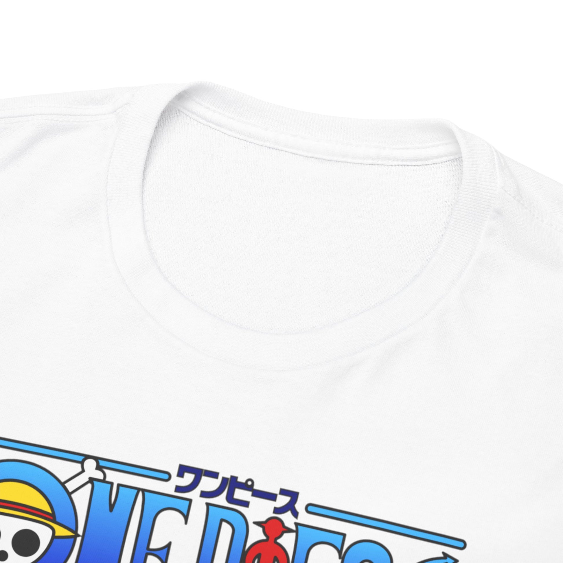 Close-up view of the neckline of a high-quality Dynamic Usopp Men's T-Shirt, showcasing premium fabric and refined stitching, embodying style and comfort.