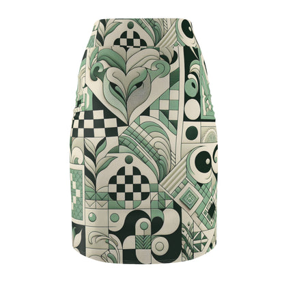 Stylish pastel green pencil skirt designed by Vivienne Lacroix, showcasing intricate patterns perfect for versatile occasions, created by Dazzling Dreams Studio.