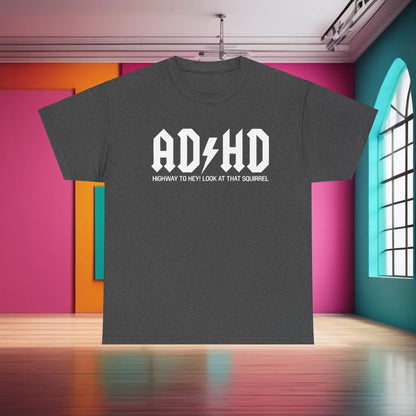 Refined AD HD Rockers AC DC Graphic T-Shirt in charcoal grey, highlighting eye-catching white text, a must-have for luxury lifestyle lovers.