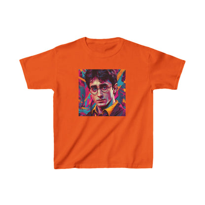 Kids Harry Potter Heavy Cotton Tee in vibrant orange featuring a captivating graphic of Harry Potter, ideal for young wizards who love magic and adventure.