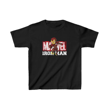 Unisex Kids Iron Man Movie Cotton T Shirt Tee showcasing a vibrant Iron Man graphic on a black background, ideal for young superhero enthusiasts.