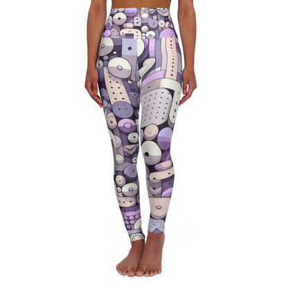 Vivienne Starling High-Waisted Yoga Leggings in luxurious pastel purple abstract print by Dazzling Dreams Studio, perfect for stylish workouts and casual wear.