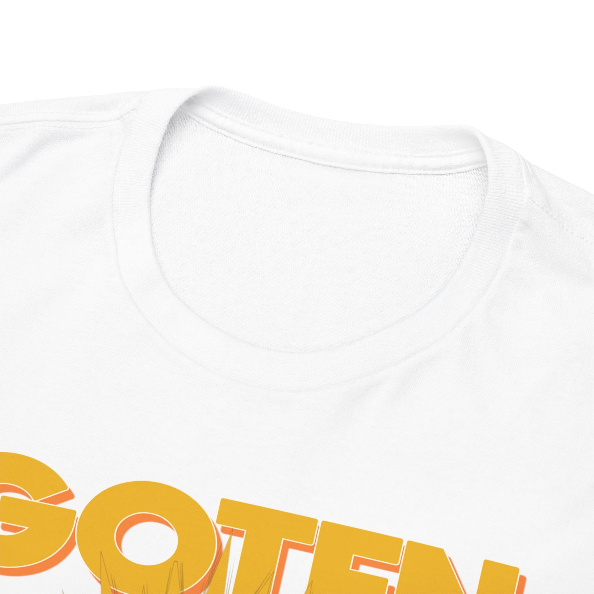 Close-up of the neckline on the GOTEN T-shirt, showcasing the high-quality fabric and elegant design for ultimate comfort and style.