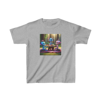 Kids Adorable Cute Aliens Heavy Cotton Tee in soft grey featuring delightful alien illustrations, designed to inspire young fashion enthusiasts.