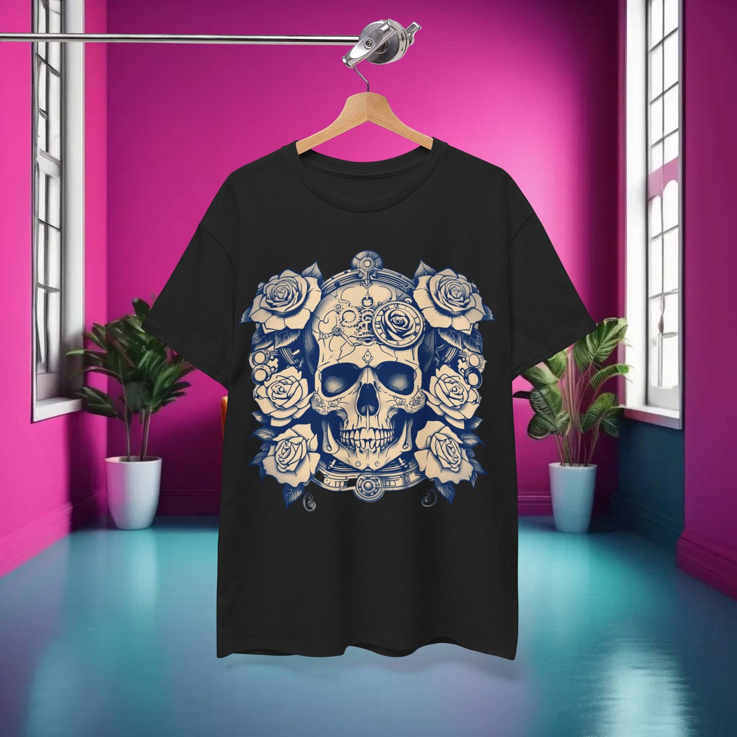 Skulls and Roses Cotton Tee, Unisex Graphic Shirt, 7 color choice