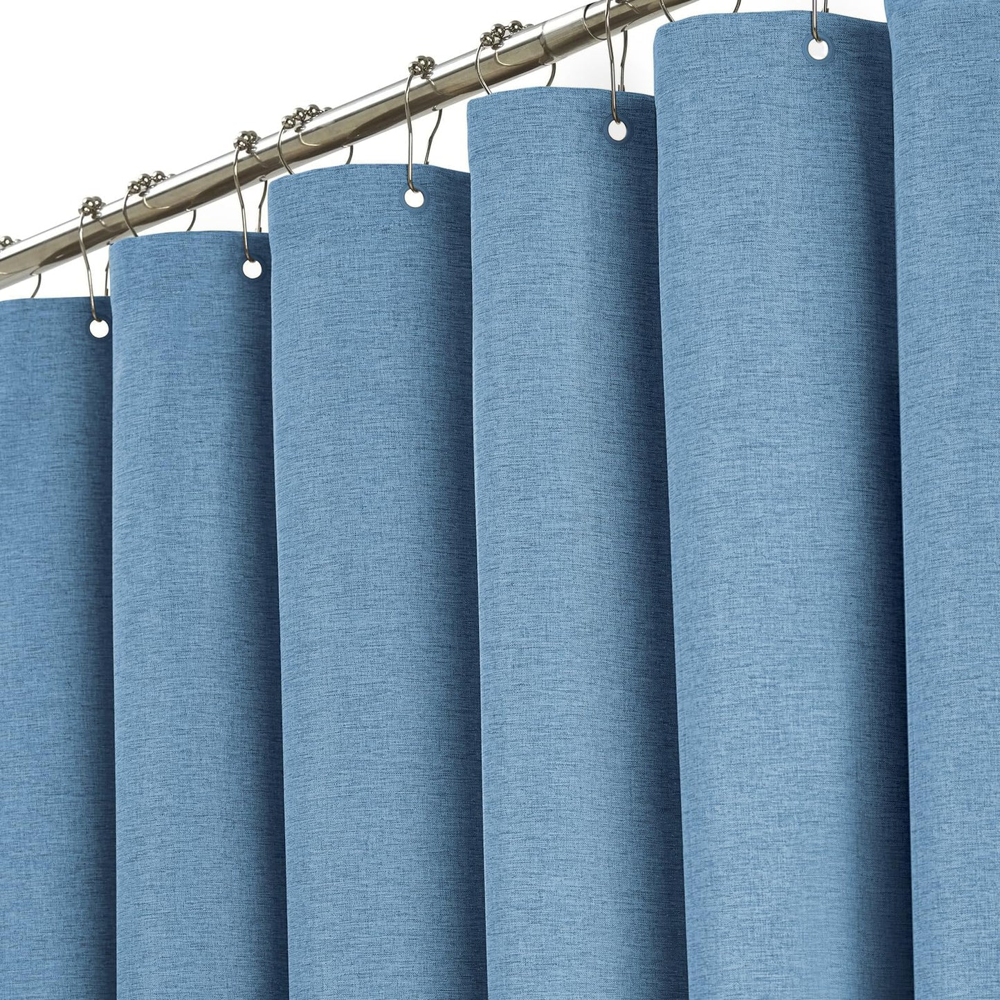 BTTN 182 x 214cm Drop Extra Long Blue Shower Curtain, Weighted Mould Resistant Waterproof Linen Fabric Bath Curtain for Bathroom, Large Luxury