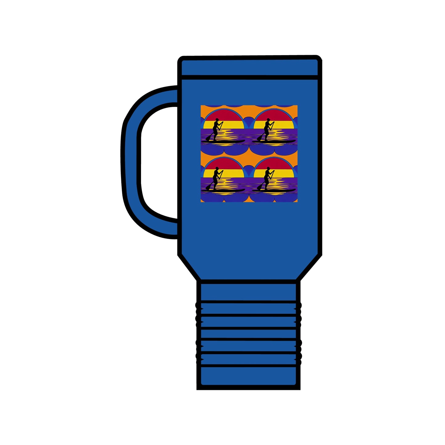 Sophisticated Fantasy Paddleboarding Insulated Travel Mug 40oz in bold blue, designed with artistic flair for style and practicality on outdoor excursions.