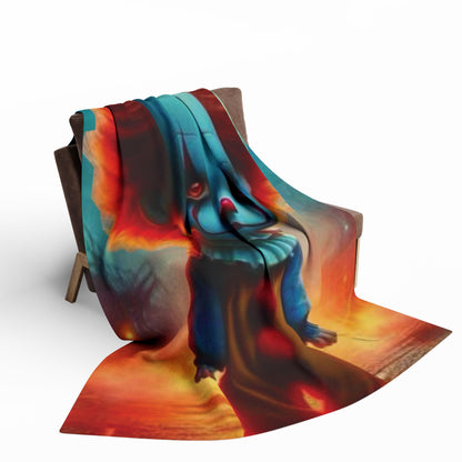 Exquisite Decorative and Warm Halloween Pennywise IT Spooky Arctic Fleece Blanket draped over furniture, featuring a dramatic Halloween design that creates a striking focal point for festive decor.