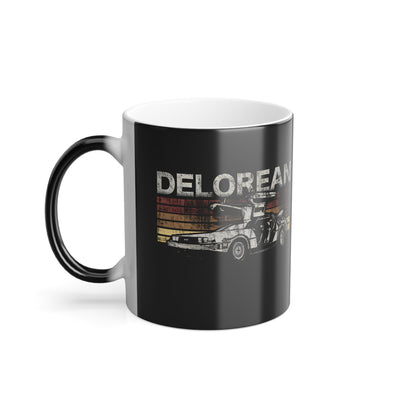 Elegant Back To The Future DeLorean Colour Morphing Mug highlighting the iconic time machine with a unique handle design for a touch of luxury.