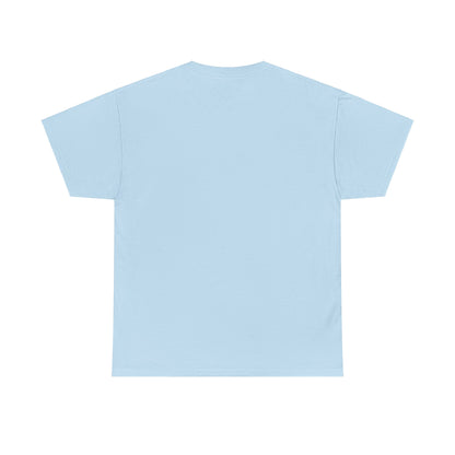 Back view of a light blue Demon Skull Graphic T-Shirt, showing its clean and modern cut, suitable for a casual yet chic look.